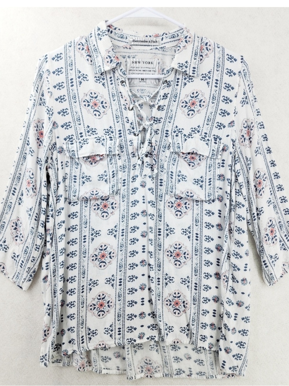 Abercrombie & Fitch White Blouse with Navy and Pink Floral Print